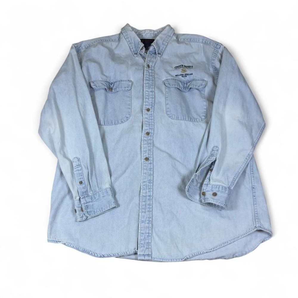 Choice Hotels Million Dollar Club Denim Button-Up Shirt Light Blue‎ Mens Large